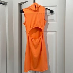 Neon orange turtle neck mini dress